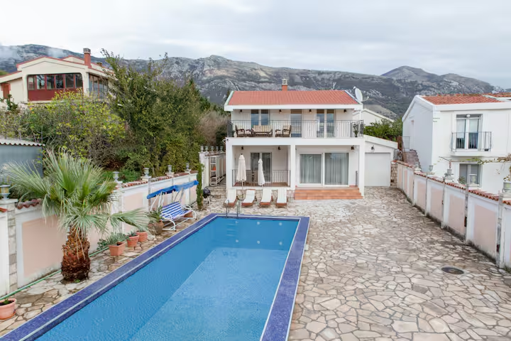Villa Mila luxury villa with private pool at sunset over the Adriatic